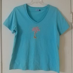 SUNBAY Aqua V-Neck Summer Cruise Top XL
